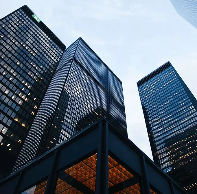 Image of downtown black coloured office buildings. It is the shorter version of this image